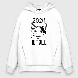 Толстовка оверсайз мужская 2024 - мемный кот, цвет: белый