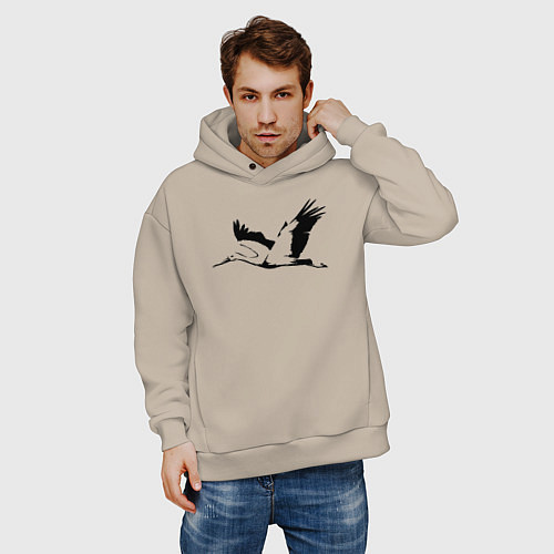 Мужское худи оверсайз Журавль трафарет / Миндальный – фото 3