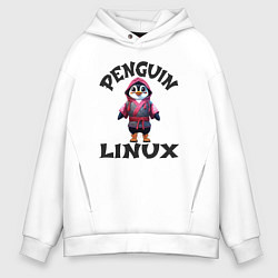 Толстовка оверсайз мужская Система линукс пингвин в кимоно, цвет: белый