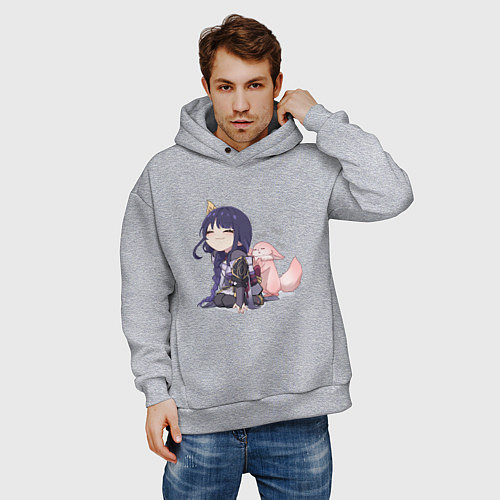 Мужское худи оверсайз Шогун Райден и лисичка Мико / Меланж – фото 3