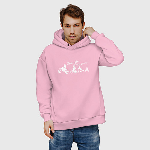Мужское худи оверсайз One life one love wite / Светло-розовый – фото 3