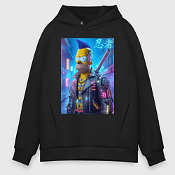 Толстовка оверсайз мужская Cyber ninja Homer Simpson - ai art, цвет: черный