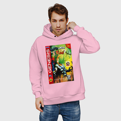 Мужское худи оверсайз Earth worm jim cover / Светло-розовый – фото 3