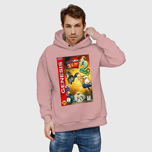 Мужское худи оверсайз Earth worm jim 2 cover / Пыльно-розовый – фото 3