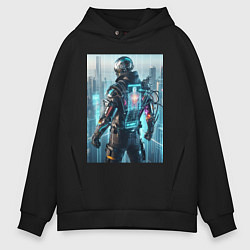 Толстовка оверсайз мужская Крутой чувак - киберпанк, цвет: черный