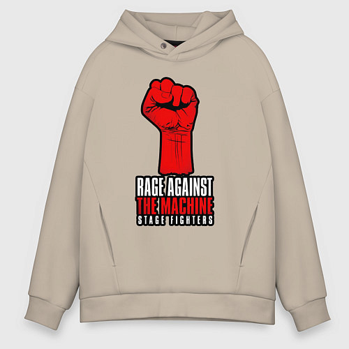 Мужское худи оверсайз Rage against the machine - fist / Миндальный – фото 1
