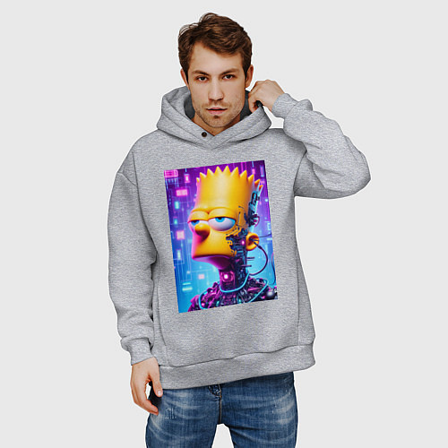 Мужское худи оверсайз Cyber Bart Simpson - ai art / Меланж – фото 3