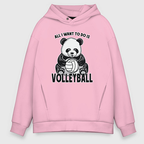 Мужское худи оверсайз Panda volleyball / Светло-розовый – фото 1