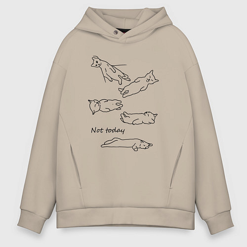 Мужское худи оверсайз Not today спящие коты / Миндальный – фото 1
