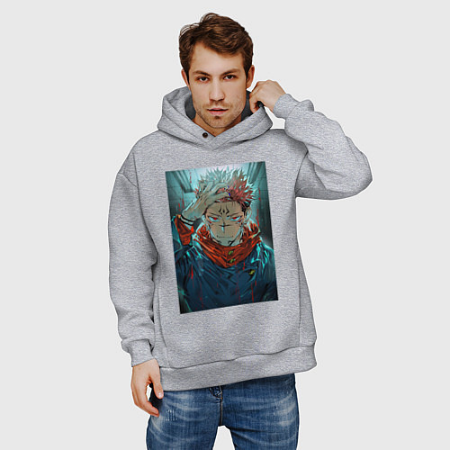 Мужское худи оверсайз Крутой Суккуна / Меланж – фото 3