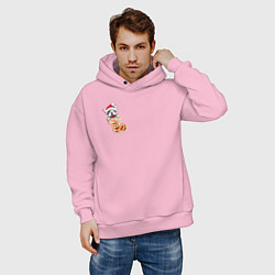 Толстовка оверсайз мужская Французский бульдог в новогоднем носке, цвет: светло-розовый — фото 2