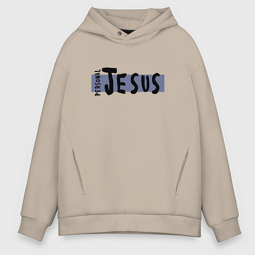 Мужское худи оверсайз Depeche Mode - personal jesus logo / Миндальный – фото 1