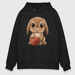 Толстовка оверсайз мужская Кролик баскетболист, цвет: черный