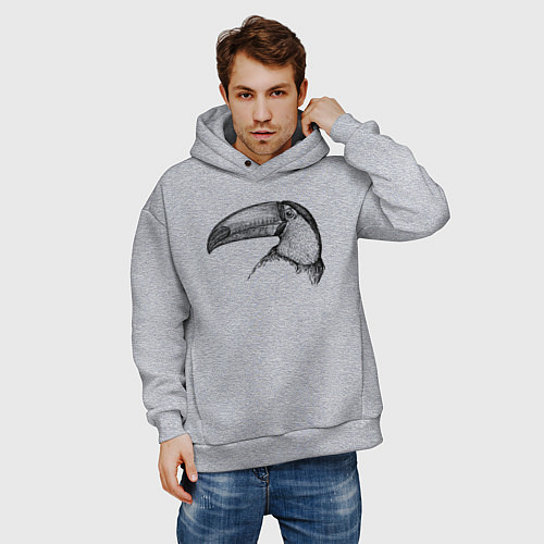 Мужское худи оверсайз Голова тукана / Меланж – фото 3