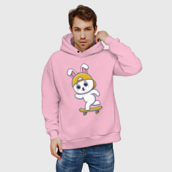 Толстовка оверсайз мужская Зайка скейтер, цвет: светло-розовый — фото 2