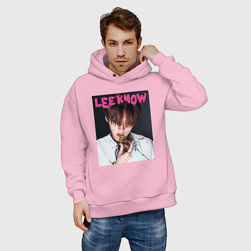 Мужское худи оверсайз Lee Know Rock Star Stray Kids / Светло-розовый – фото 3