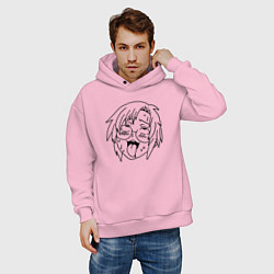 Толстовка оверсайз мужская Пошлая аниме девочка в очках, цвет: светло-розовый — фото 2