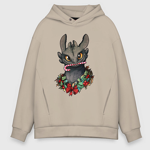 Мужское худи оверсайз Новогодний Беззубик / Миндальный – фото 1