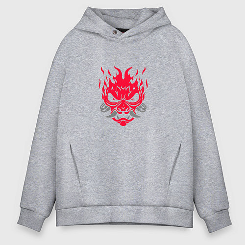 Мужское худи оверсайз Логотип Samurai Cyberpunk 2077 - симметричный / Меланж – фото 1