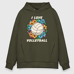 Толстовка оверсайз мужская I love volleyball, цвет: хаки