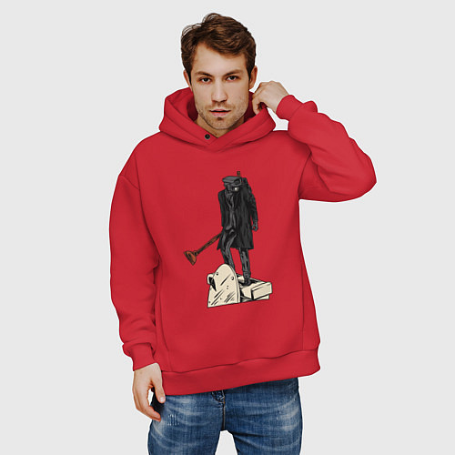 Мужское худи оверсайз Камерамен победил скибиди туалет / Красный – фото 3