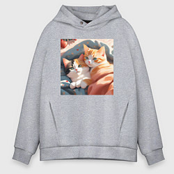 Толстовка оверсайз мужская Милые котята под одеялом, цвет: меланж