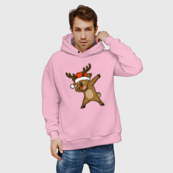 Толстовка оверсайз мужская Dabbing deer, цвет: светло-розовый — фото 2