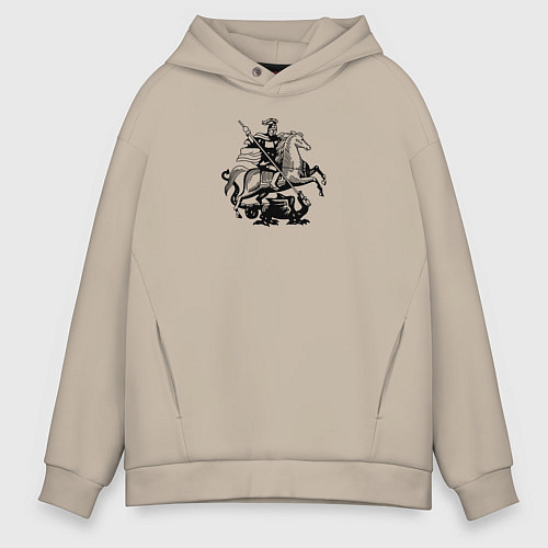 Мужское худи оверсайз Георгий Победоносец Герб Москвы / Миндальный – фото 1