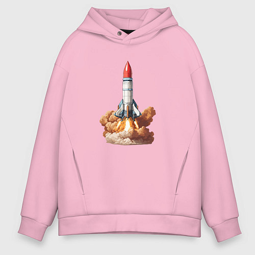 Мужское худи оверсайз Взлет космической ракеты / Светло-розовый – фото 1