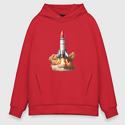 Толстовка оверсайз мужская Взлет космической ракеты, цвет: красный