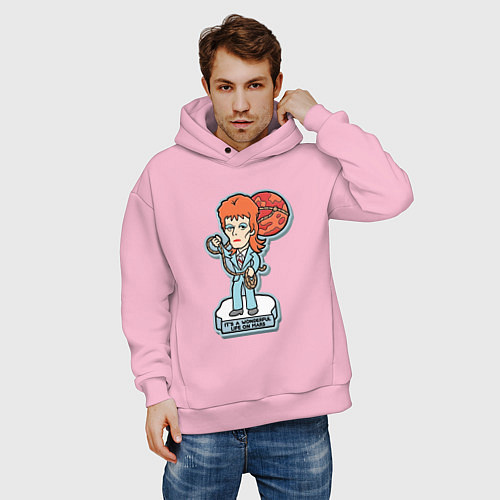 Мужское худи оверсайз David Bowie - Its a wonderful life on mars / Светло-розовый – фото 3