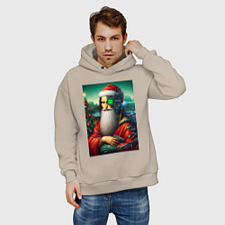 Толстовка оверсайз мужская Mona Lisa in Santa costume - cyberpunk, цвет: миндальный — фото 2