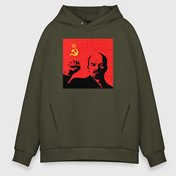 Толстовка оверсайз мужская Lenin in red, цвет: хаки