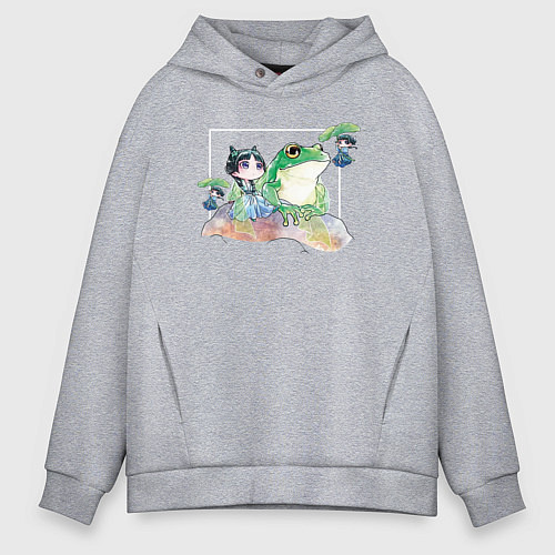 Мужское худи оверсайз Маомао чиби и лягушка - Монолог фармацевта / Меланж – фото 1
