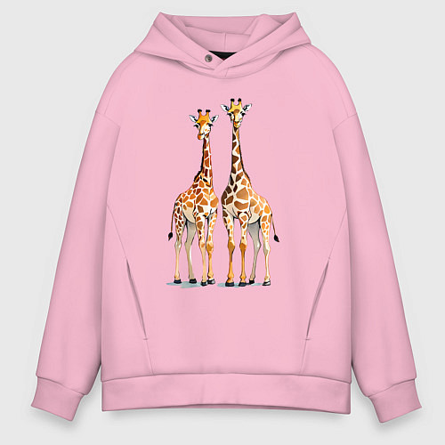 Мужское худи оверсайз Друзья-жирафы / Светло-розовый – фото 1