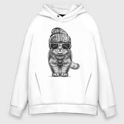 Толстовка оверсайз мужская Котенок манул хипстер, цвет: белый
