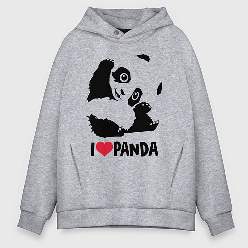 Мужское худи оверсайз I love panda / Меланж – фото 1