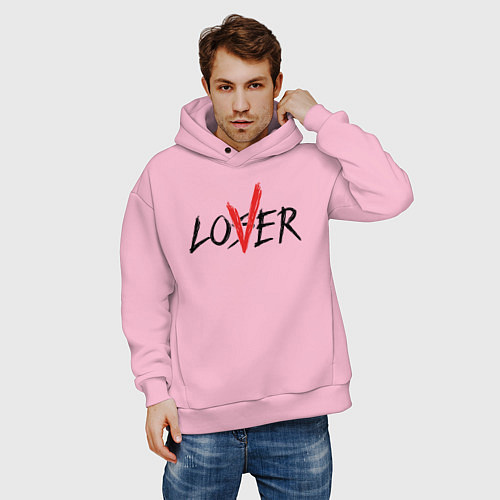 Мужское худи оверсайз Loser lover / Светло-розовый – фото 3