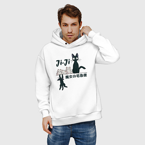 Мужское худи оверсайз Кот Дзи-Дзи / Белый – фото 3