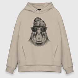 Толстовка оверсайз мужская Капибара хипстер, цвет: миндальный