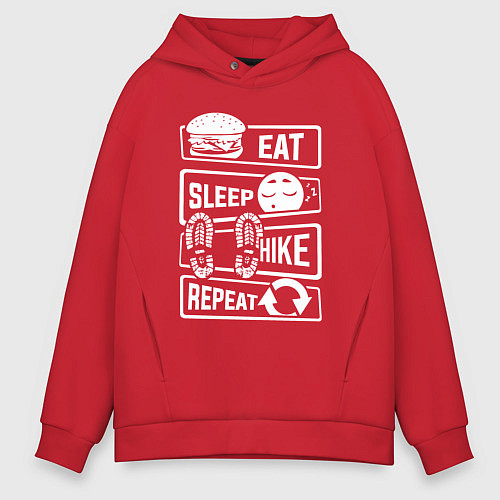 Мужское худи оверсайз Еда сон туризм / Красный – фото 1