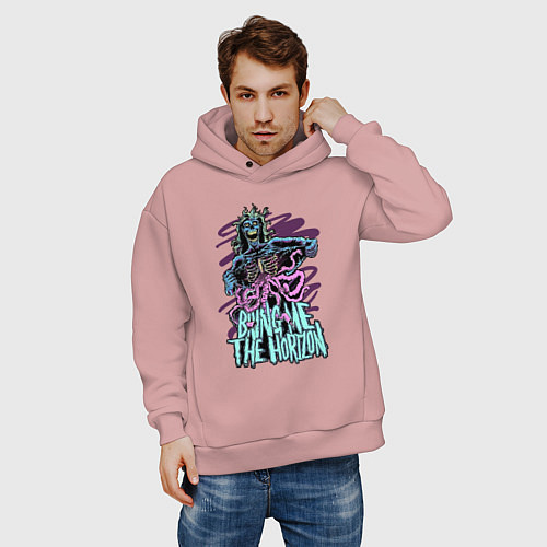 Мужское худи оверсайз Bring Me the Horizon - Zombie / Пыльно-розовый – фото 3