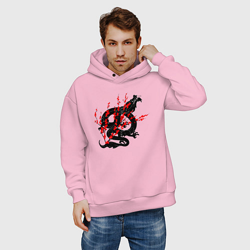 Мужское худи оверсайз Tokyo dragon / Светло-розовый – фото 3