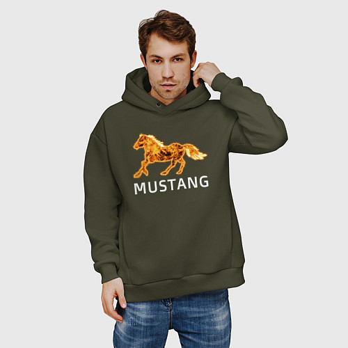 Мужское худи оверсайз Mustang firely art / Хаки – фото 3