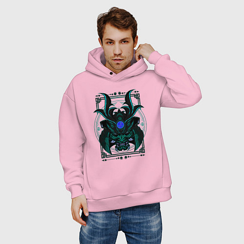 Мужское худи оверсайз Хання шлем самурая / Светло-розовый – фото 3