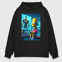 Толстовка оверсайз мужская Bart Simpson is an avid gamer, цвет: черный