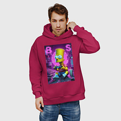 Толстовка оверсайз мужская Bart Simpson - cool gamer, цвет: маджента — фото 2