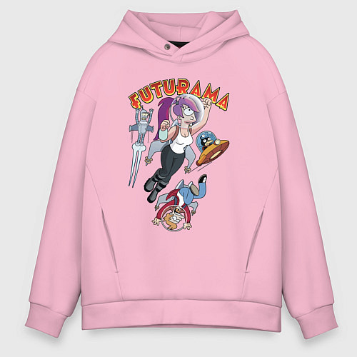 Мужское худи оверсайз Футурама в космосе / Светло-розовый – фото 1