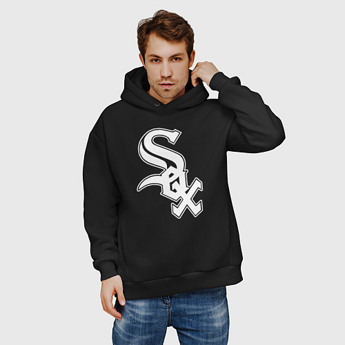 Мужское худи оверсайз Chicago white sox - baseball / Черный – фото 3