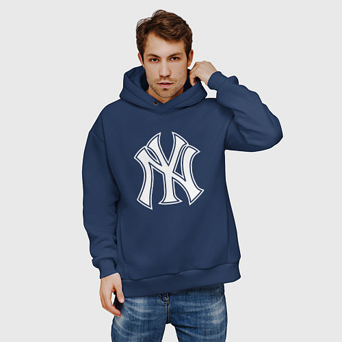 Мужское худи оверсайз New York yankees - baseball logo / Тёмно-синий – фото 3